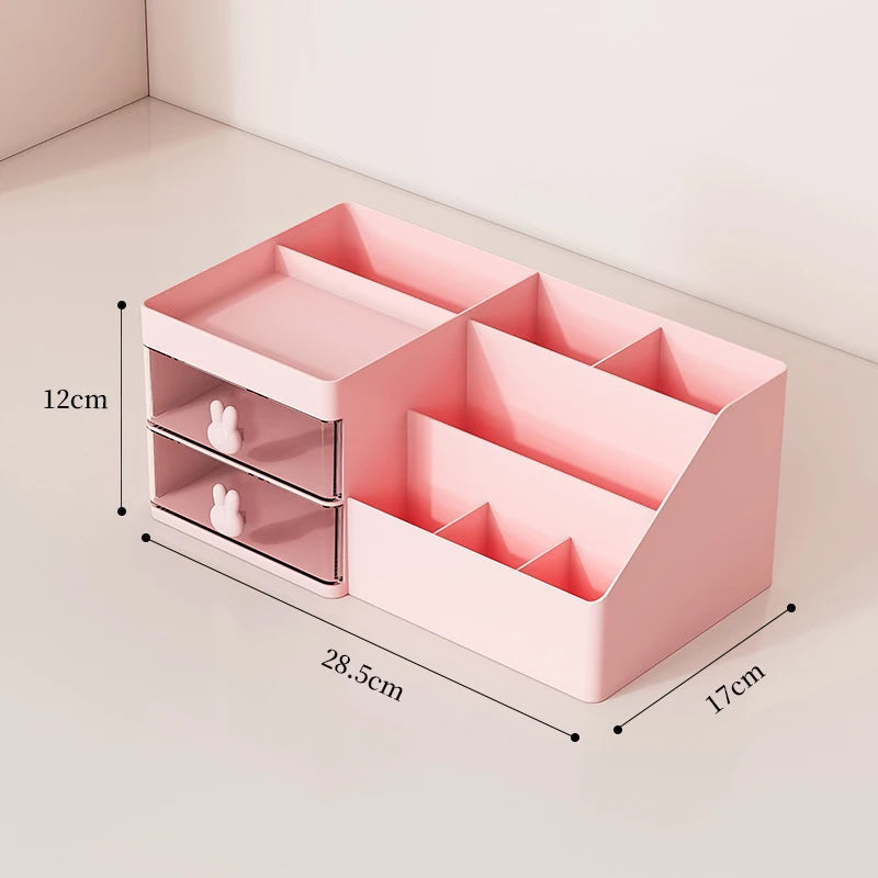 Storage Box Pink Large Capacity Makeup Drawer Organizer For Office Use
