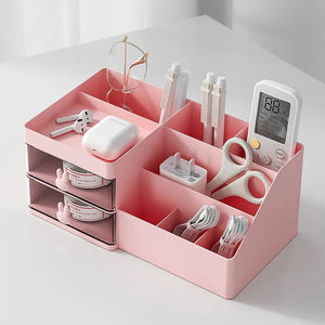 Storage Box Pink Large Capacity Makeup Drawer Organizer For Office Use