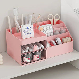 Storage Box Pink Large Capacity Makeup Drawer Organizer For Office Use