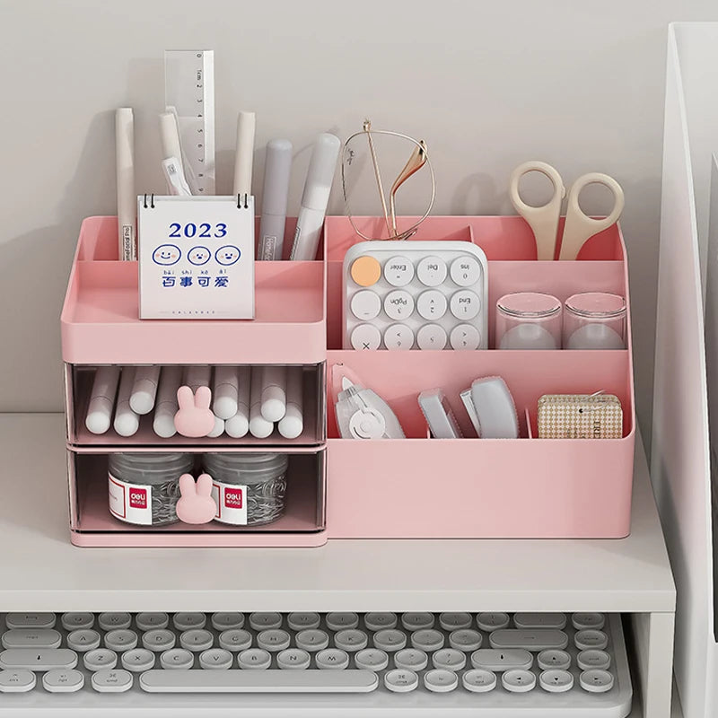 Storage Box Pink Large Capacity Makeup Drawer Organizer For Office Use