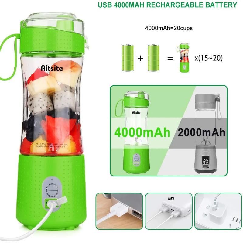 Mini Juicer Green Portable Blender Rechargeable Bottle Shaker 380Ml