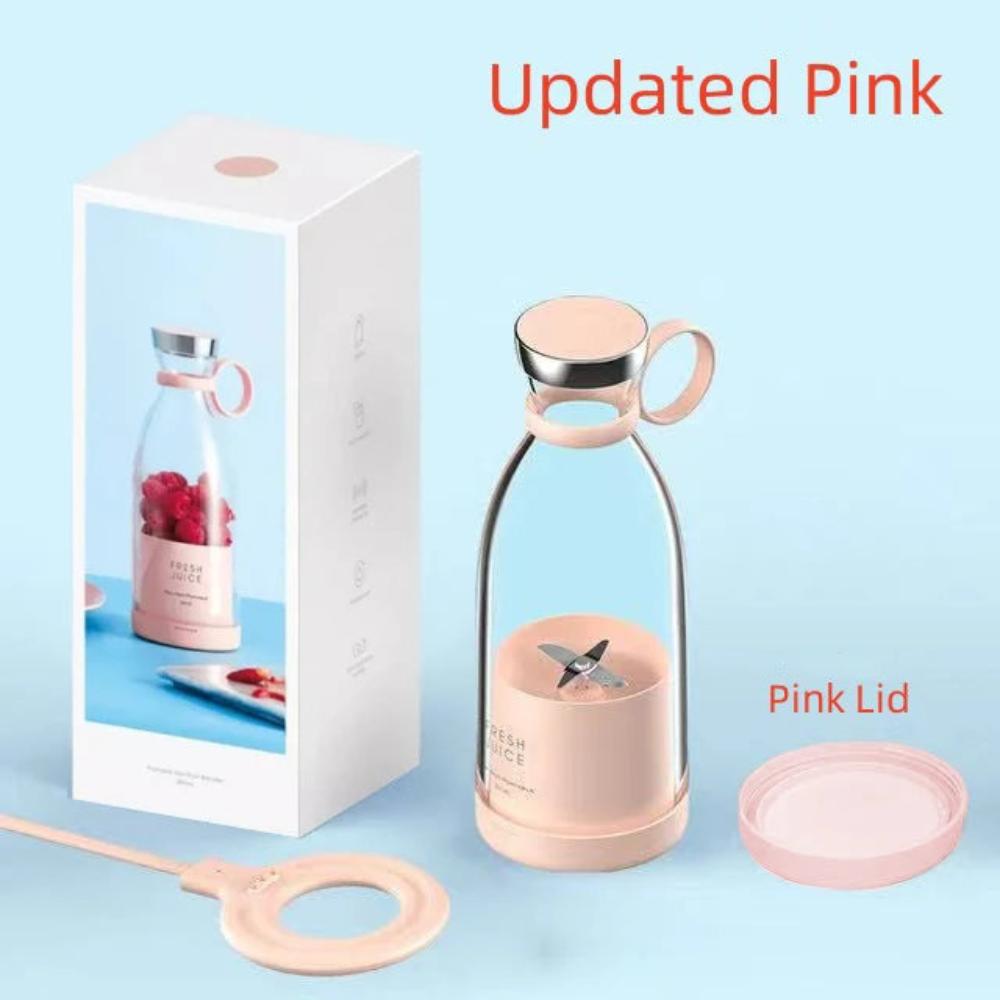 Mini Juicer Pink With Lid 350 Millilitre Portable Blender Wireless Rechargeable Mixer Extractor