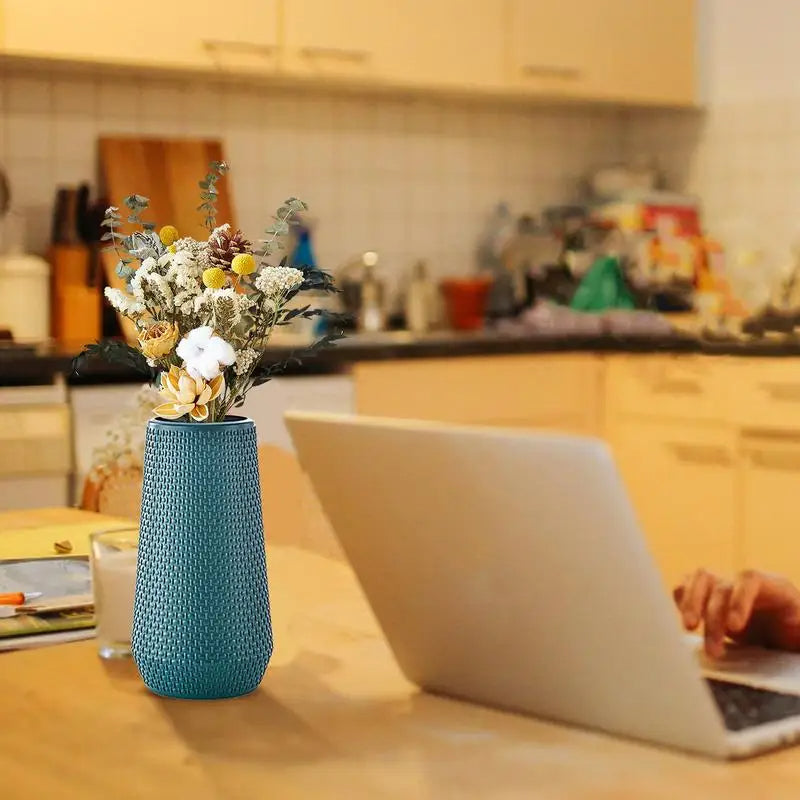 Flower Vase Blue Large Nordic Plastic Pot For Living Room Decor Styling