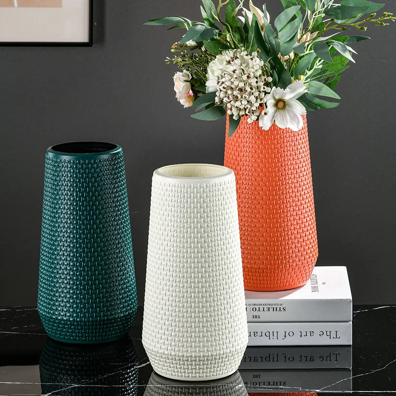 Flower Vase Blue Large Nordic Plastic Pot For Living Room Decor Styling