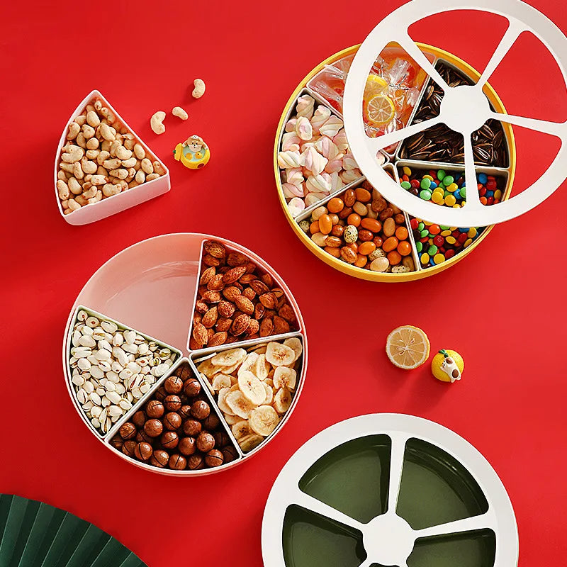 Food Container Yellow Round Grid Flower Shape Fruit Plate For Kitchen Storage