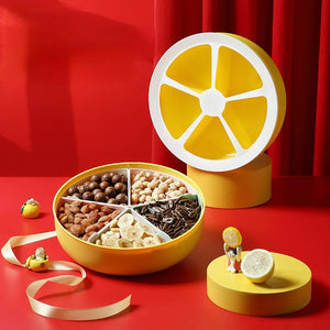 Food Container Yellow Round Grid Flower Shape Fruit Plate For Kitchen Storage