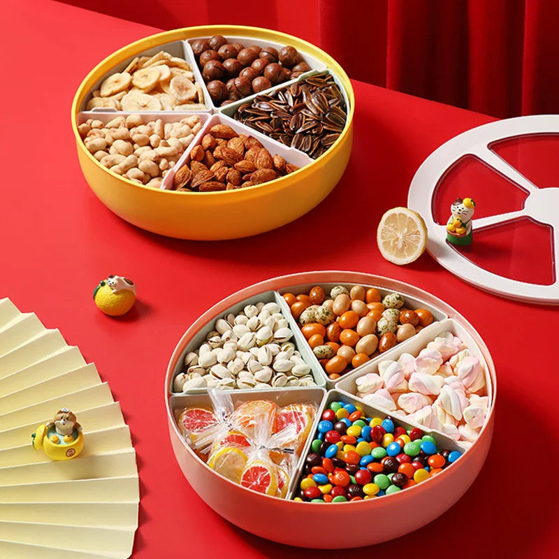 Food Container Yellow Round Grid Flower Shape Fruit Plate For Kitchen Storage