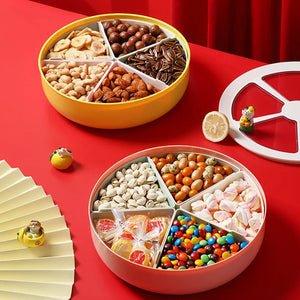 Food Container Yellow Round Grid Flower Shape Fruit Plate For Kitchen Storage