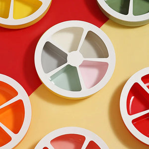 Food Container Yellow Round Grid Flower Shape Fruit Plate For Kitchen Storage