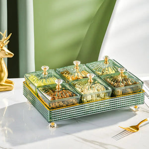 Food Container With Tray Gray Fruit Plate 6 Grids Nordic Plastic Style For Kitchen Dining