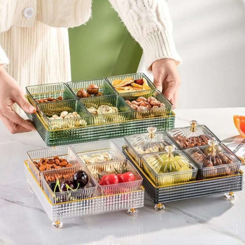 Food Container With Tray Gray Fruit Plate 6 Grids Nordic Plastic Style For Kitchen Dining
