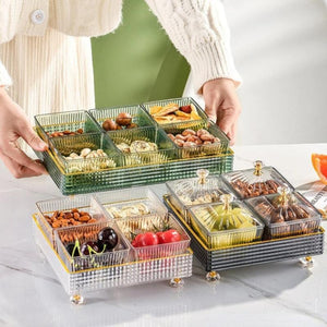 Food Container With Tray Gray Fruit Plate 6 Grids Nordic Plastic Style For Kitchen Dining
