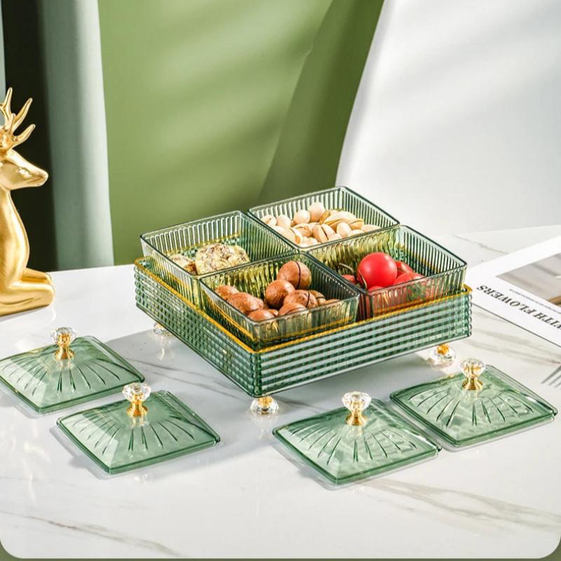 Food Container With Tray Gray Fruit Plate 6 Grids Nordic Plastic Style For Kitchen Dining
