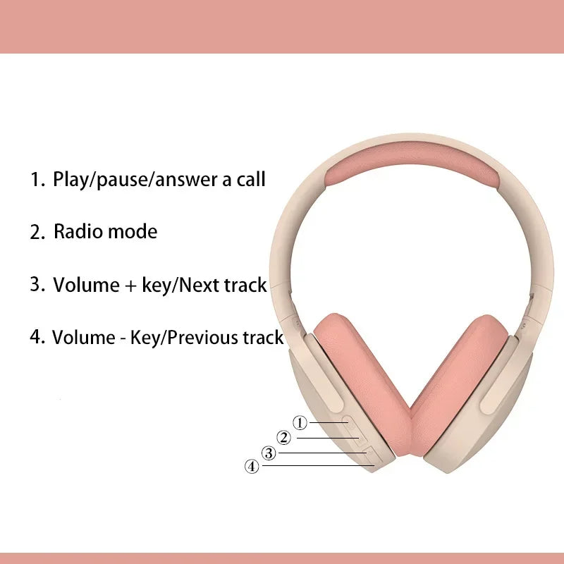 Headphone Pink Bluetooth P2961 9D Stereo Music Hifi Bass P9 Headset Mobile Accessories