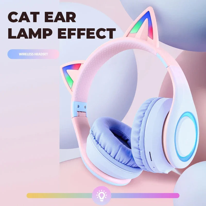 Headphone Green Cat Ear Bluetooth Noise Reduction Foldable Headset For Mobile Accessories