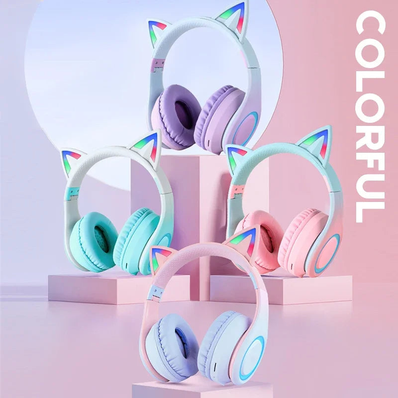 Headphone Green Cat Ear Bluetooth Noise Reduction Foldable Headset For Mobile Accessories