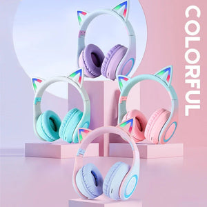Headphone Green Cat Ear Bluetooth Noise Reduction Foldable Headset For Mobile Accessories