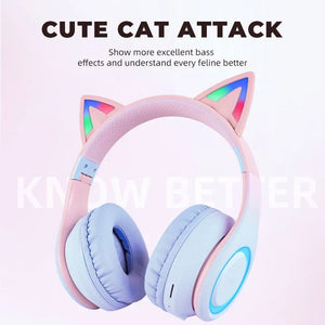 Headphone Green Cat Ear Bluetooth Noise Reduction Foldable Headset For Mobile Accessories