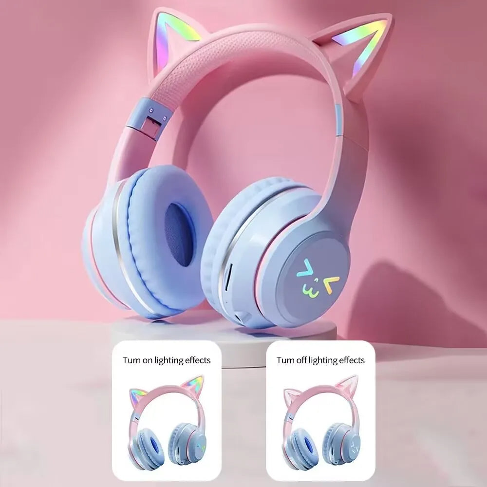 Black Bluetooth Cat Ear Wireless Foldable Headset For Mobile Accessories