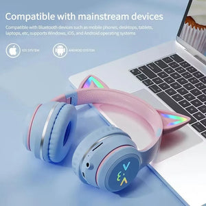 Headphone Purple Bluetooth Cat Ear Wireless Foldable Headset Mobile Accessories