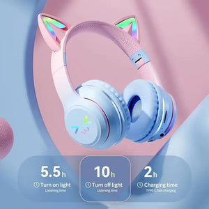 Headphone Purple Bluetooth Cat Ear Wireless Foldable Headset Mobile Accessories