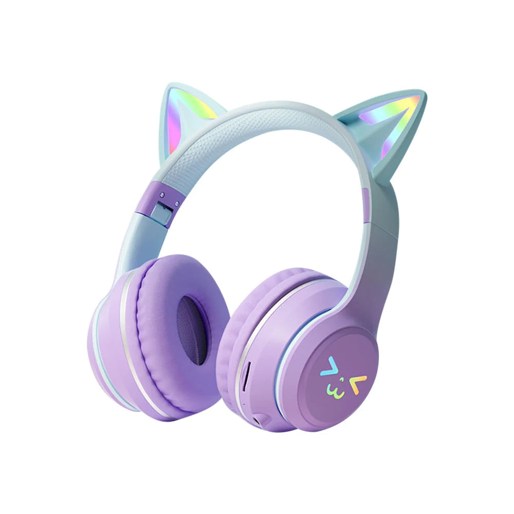 Headphone Purple Bluetooth Cat Ear Wireless Foldable Headset Mobile Accessories