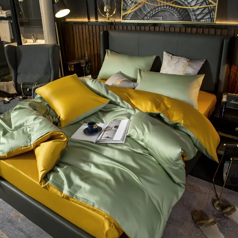 Bed Sheet Green Yellow Ultra Soft Luxury Egyptian Cotton Cover Twin Size Set