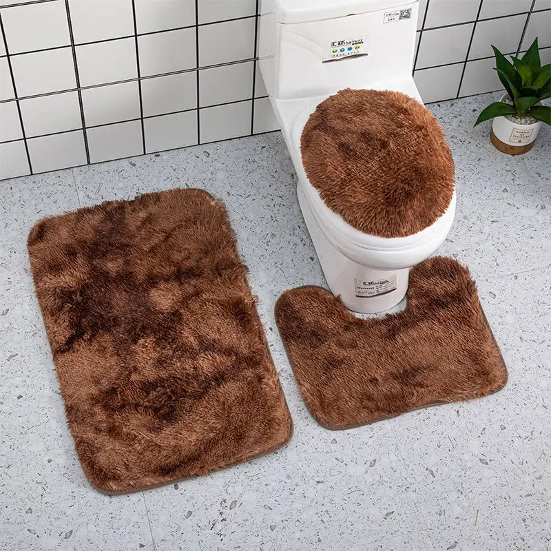 Bath Mat Set Coffee Brown Bathroom Silk Tie Dye Non Slip Rug Toilet Covers