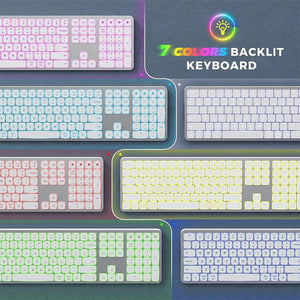 Bluetooth Keyboard White Full Size Rechargeable Backlight Gaming Number Keys