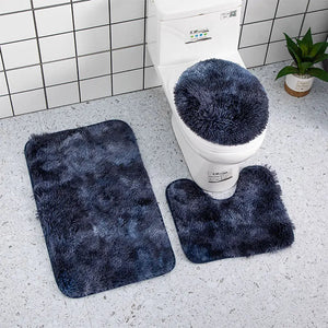 Bath Mat Set Navy Blue Bathroom Silk Tie Dye Non Slip Rug Toilet Lid Cover