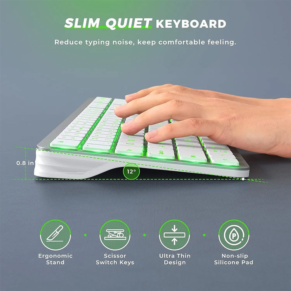 Bluetooth Keyboard White Full Size Rechargeable Backlight Gaming Number Keys