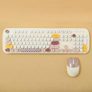 Bluetooth Keyboard Mouse Combo Set Wireless Retro Design For Computers Tablets