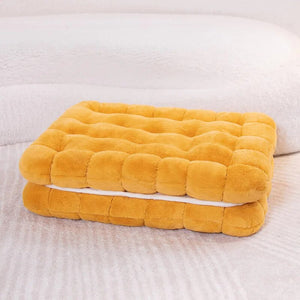 Plush Yellow Square Double Biscuit Shape Stuffed Soft Pillow Seat Cushion