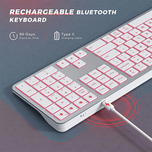 Bluetooth Keyboard White Full Size Rechargeable Backlight Gaming Number Keys