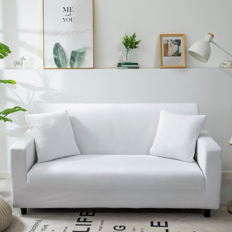 3 Seater Sofa Cover Plain White Elastic Stretchable Slipcover For Living Room