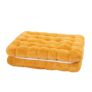 Plush Yellow Square Double Biscuit Shape Stuffed Soft Pillow Seat Cushion