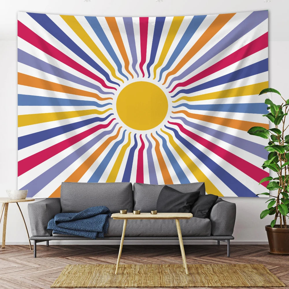 Tapestry Colored Sun Rays 230X180cm Psychedelic Scene Art Hippie Bohemian