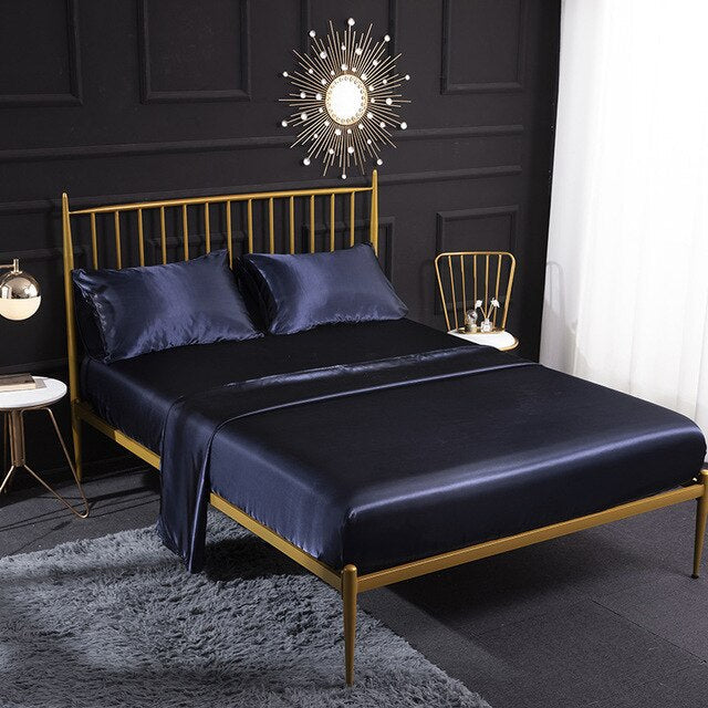 Fitted Sheet King Size Blue Luxury Silky Beddings Set With Pillow Cases