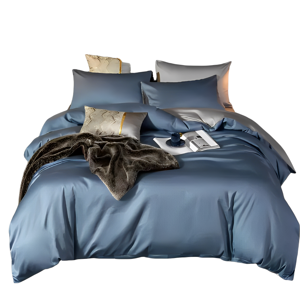 Duvet Comforter Set Double Blue Light Grey Egyptian Cotton Thick Blanket Bedspread
