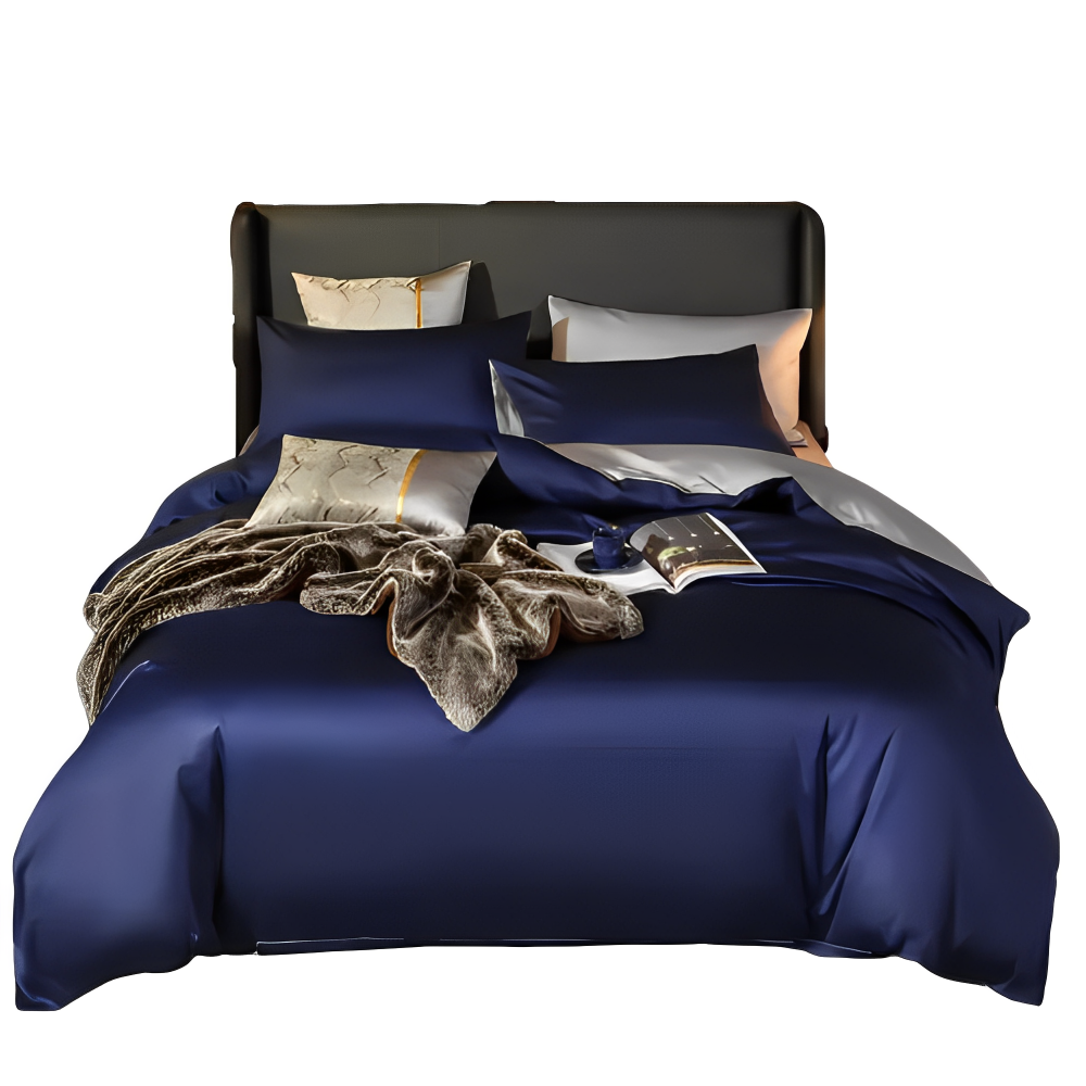 Duvet Comforter Set Double Navy Blue Light Grey Egyptian Cotton Thick Blanket Bedspread