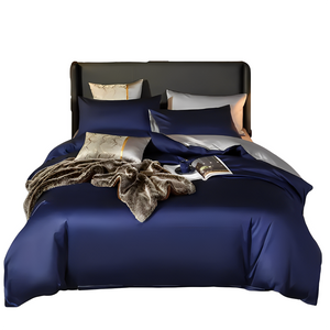 Duvet Comforter Set Queen Navy Blue Light Grey Egyptian Cotton Thick Blanket Bedspread