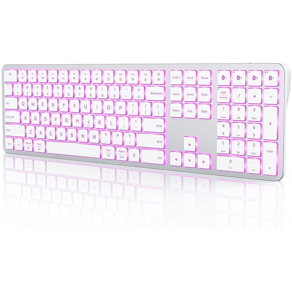 Bluetooth Keyboard White Full Size Rechargeable Backlight Gaming Number Keys