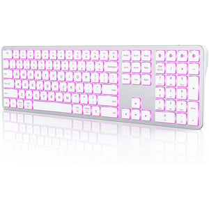 Bluetooth Keyboard White Full Size Rechargeable Backlight Gaming Number Keys