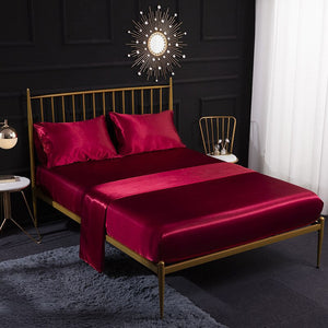 Fitted Sheet Twin Size Winered Luxury Silky Set With Pillow Cases