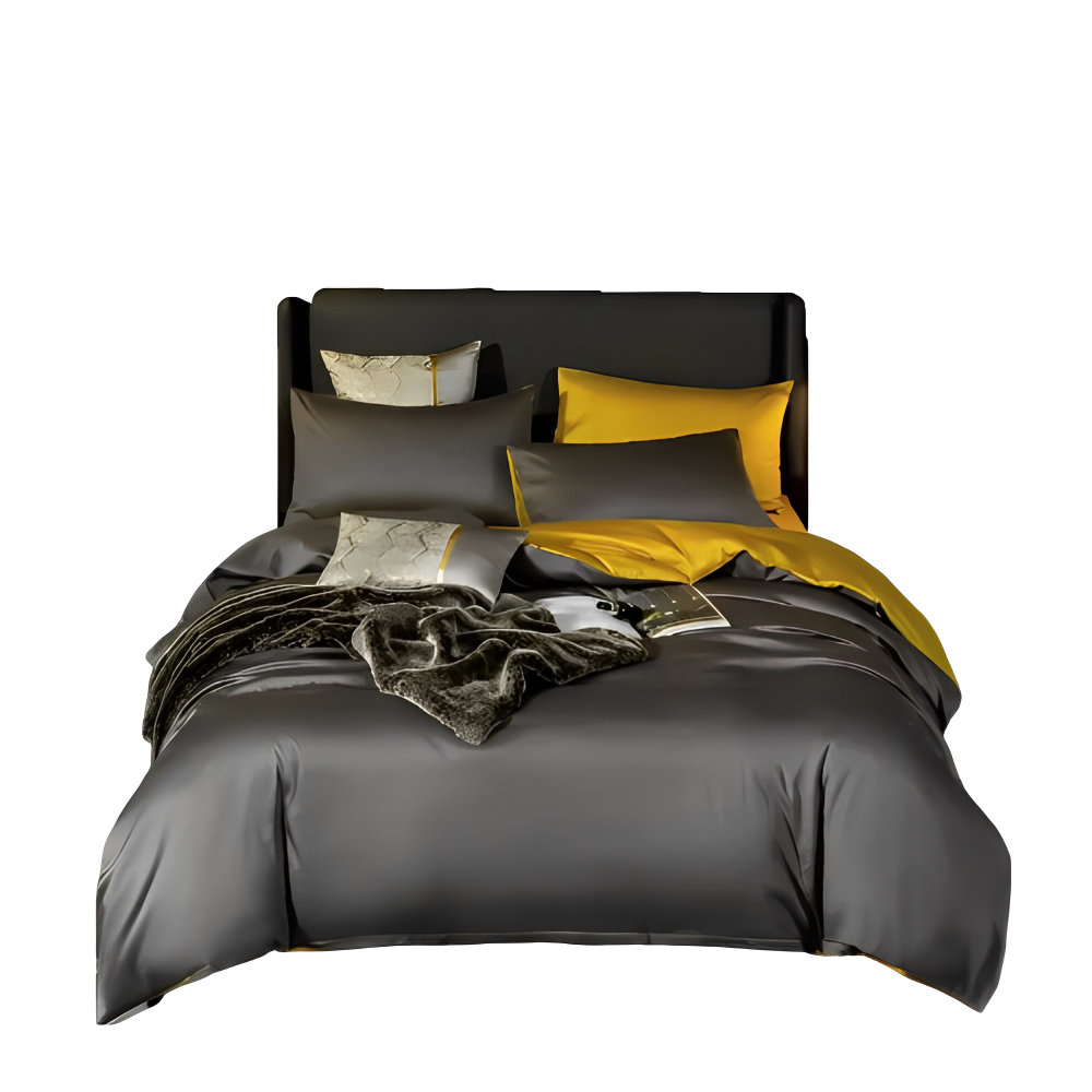 Duvet Comforter Set King Deep Grey Yellow Egyptian Cotton Thick Blanket Bedspread