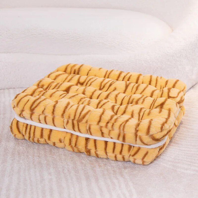 Plush Pillow Yellow Tiger Square Double Biscuit Shape Soft Cushion Decor