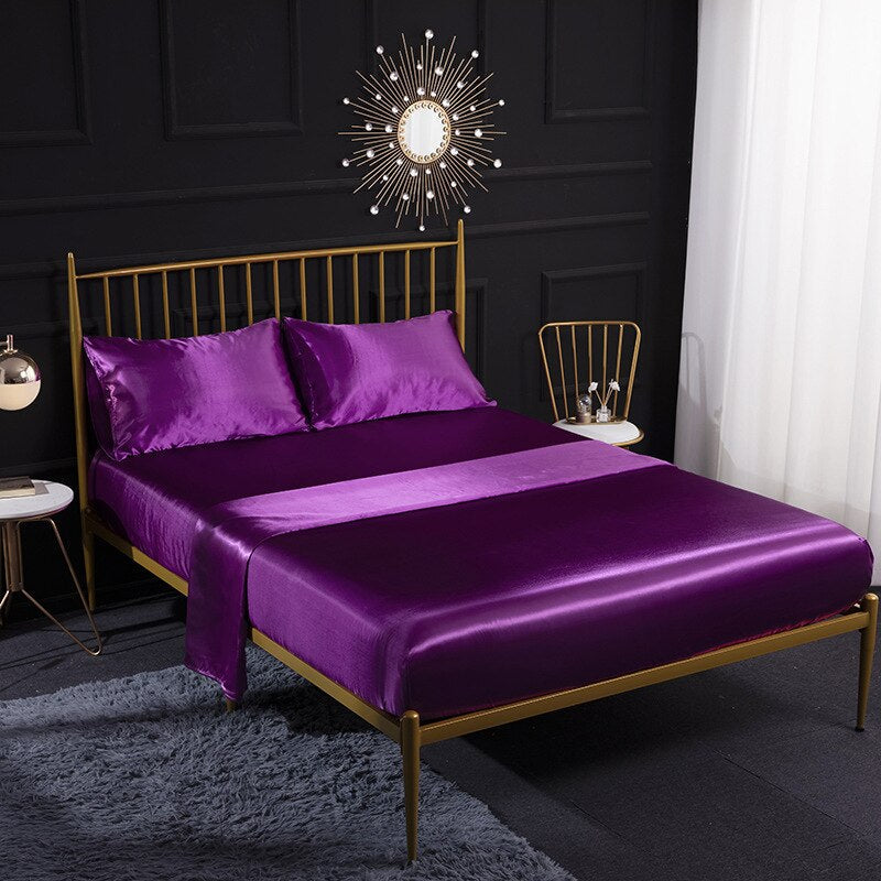Fitted Sheet Twin Size Purple Luxury Silky Set With Pillow Cases