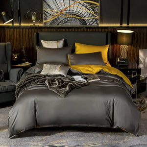 Duvet Comforter Set King Deep Grey Yellow Egyptian Cotton Thick Blanket Bedspread