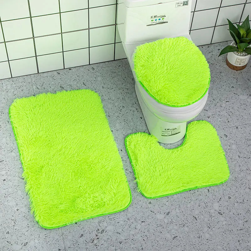 Bath Mat Set 3Pc Green Soft Non Slip Tie Dye Bathroom Rugs Toilet Lid Cover