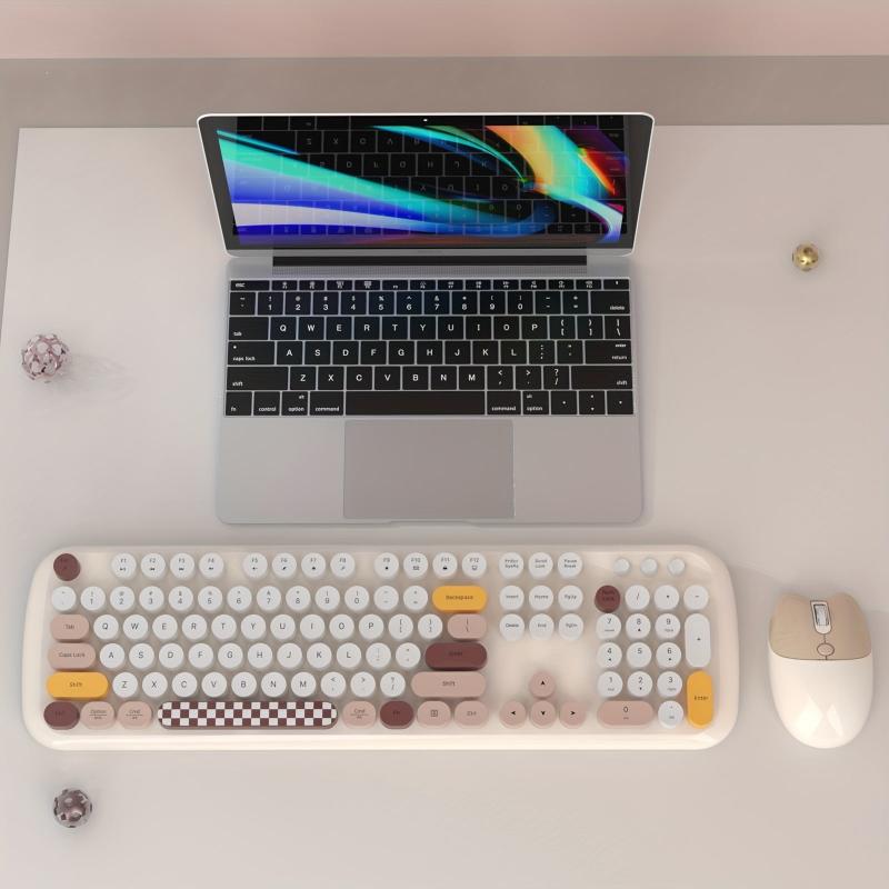 Bluetooth Keyboard Mouse Combo Set Wireless Retro Design For Computers Tablets